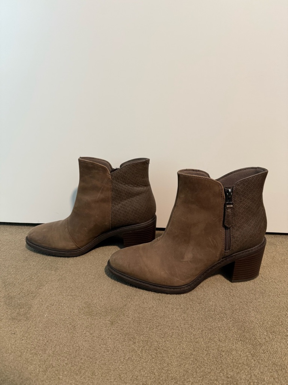 Women’s Clarks Brown Suede Ankle Booties with Side Zip